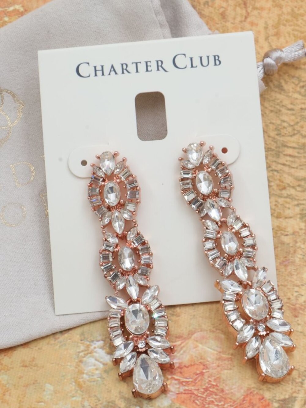 Charter Club Crystal Drop Earrings Sparkling Statement Glam Jewelry